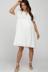 White Textured Babydoll Maternity Dress