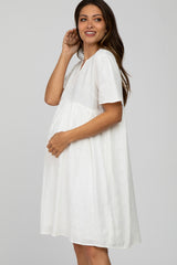 White Textured Babydoll Maternity Dress