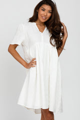 White Textured Babydoll Dress