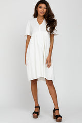 White Textured Babydoll Maternity Dress