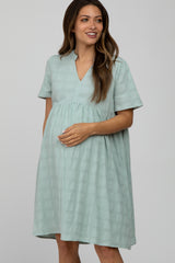 Mint Green Textured Babydoll Maternity Dress