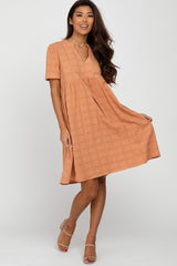 Peach Textured Babydoll Dress