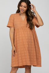 Peach Textured Babydoll Maternity Dress