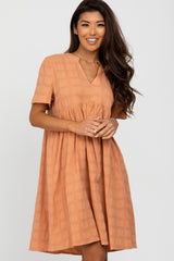 Peach Textured Babydoll Dress