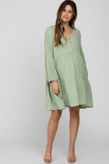 Mint Ruffle Tiered Long Sleeve Maternity Dress