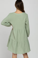 Mint Ruffle Tiered Long Sleeve Maternity Dress