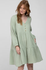 Mint Ruffle Tiered Long Sleeve Maternity Dress