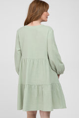 Mint Ruffle Tiered Long Sleeve Dress