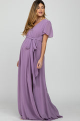 Violet Chiffon Short Sleeve Maternity Maxi Dress