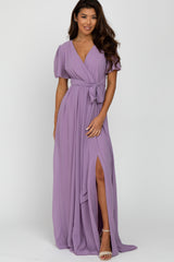 Violet Chiffon Short Sleeve Maxi Dress