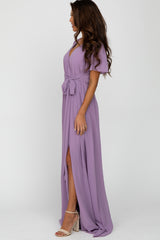 Violet Chiffon Short Sleeve Maxi Dress