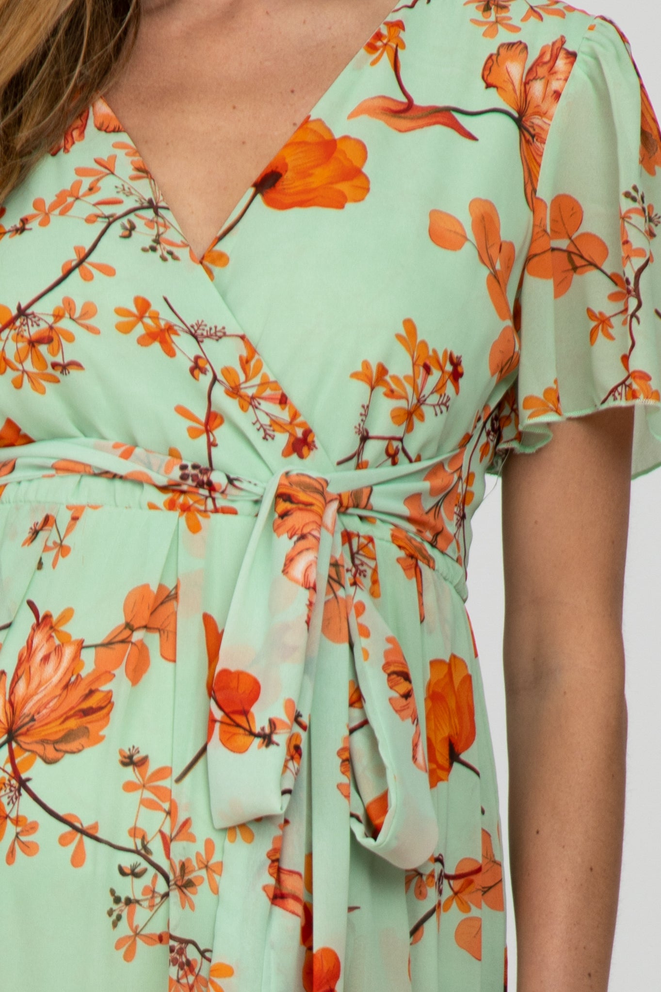 Mint Green Floral Chiffon Side Slit Maternity Maxi Dress – PinkBlush