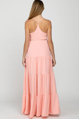 Peach Racerback Tiered Maternity Maxi Dress