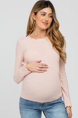 Light Pink Brushed Lettuce Trim Maternity Top