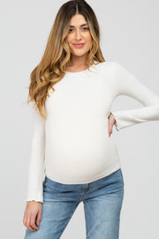 White Brushed Lettuce Trim Maternity Top