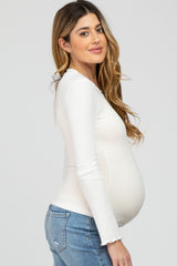 White Brushed Lettuce Trim Maternity Top