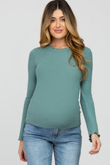 Teal Brushed Lettuce Trim Maternity Top