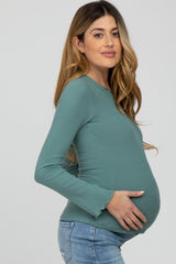 Teal Brushed Lettuce Trim Maternity Top