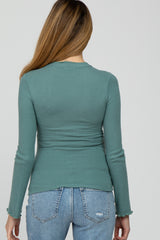 Teal Brushed Lettuce Trim Maternity Top