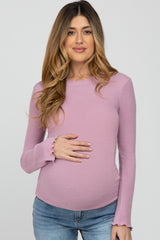 Pink Brushed Lettuce Trim Maternity Top