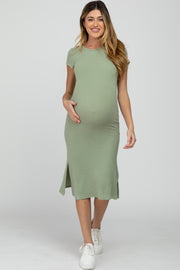 Mint Green Brushed Ribbed Maternity Midi Dress