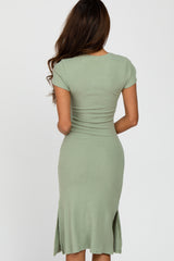 Mint Green Brushed Ribbed Midi Dress