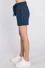 Navy Blue Front Tie Shorts