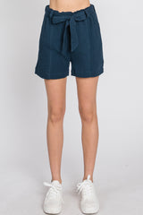 Navy Blue Front Tie Shorts