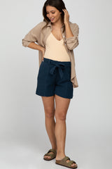 Navy Blue Front Tie Maternity Shorts