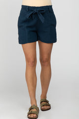 Navy Blue Front Tie Maternity Shorts