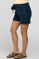 Navy Blue Front Tie Maternity Shorts