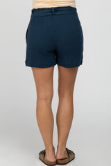 Navy Blue Front Tie Maternity Shorts