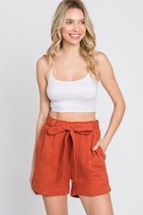 Rust Front Tie Shorts