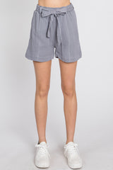 Grey Front Tie Shorts