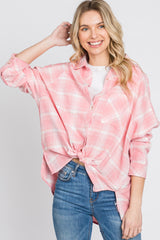 Pink Plaid Button Up Hi-Lo Top