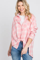 Pink Plaid Button Up Hi-Lo Maternity Top