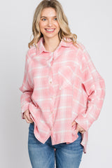 Pink Plaid Button Up Hi-Lo Top