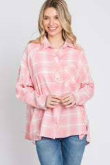 Pink Plaid Button Up Hi-Lo Top