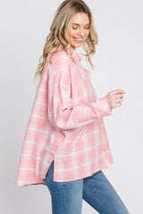 Pink Plaid Button Up Hi-Lo Top