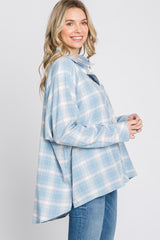 Light Blue Plaid Button Up Hi-Lo Top