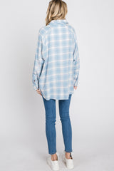 Light Blue Plaid Button Up Hi-Lo Top