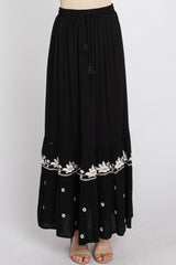 Black Embroidered Maxi Skirt