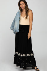 Black Embroidered Maternity Maxi Skirt