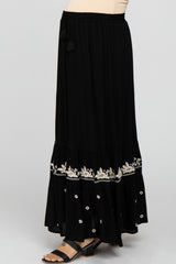 Black Embroidered Maternity Maxi Skirt