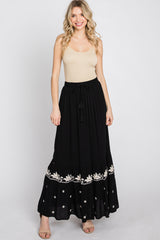 Black Embroidered Maternity Maxi Skirt