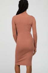 Peach Ribbed Front Cutout Dress