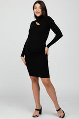 Black Ribbed Front Cutout Maternity Dress