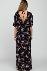 Black Floral Side Slit Maternity Maxi Dress