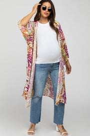 Multi Colored Tropical Leaf Print Maternity Cover Up