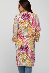 Multi Colored Tropical Leaf Print Maternity Cover Up